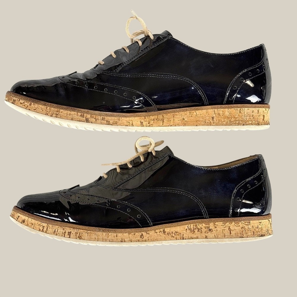 Paul Green Dandy Patent Leather Oxford Shoes Womens US 9 UK 6.5 Cork Platform - Picture 9 of 10
